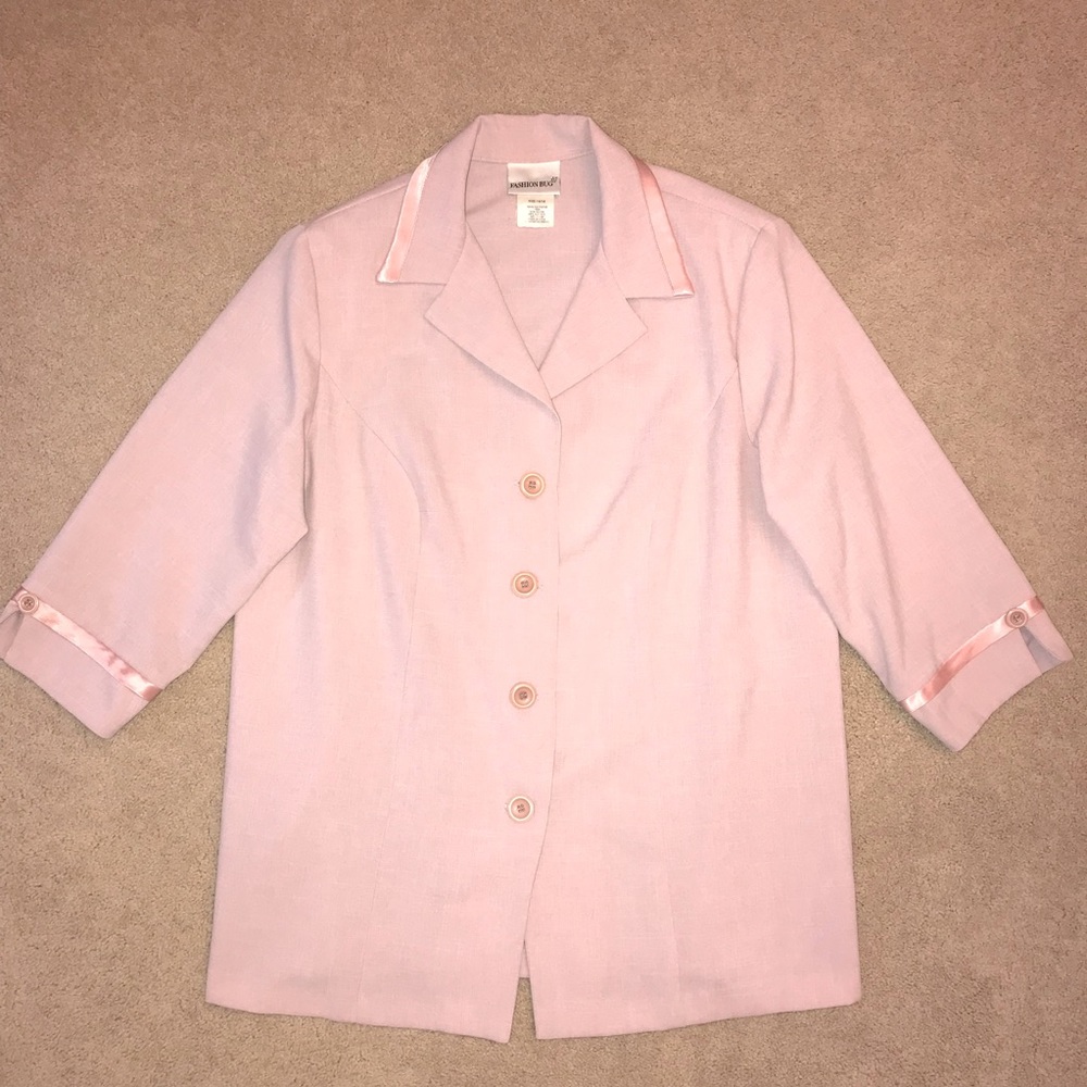 Vintage Fashion Bug Womens Long Blazer Jacket Size 14 Pale Pink USA Made Office